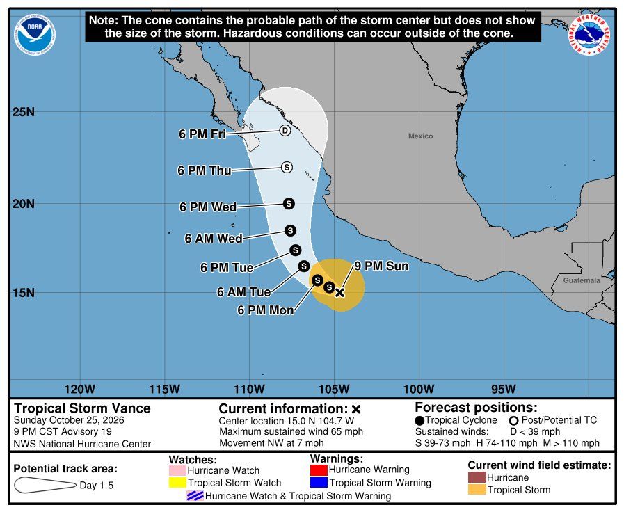 México: la tormenta tropical Vance se debilita frente a la costa del Pacífico y deja lluvias y oleaje peligroso